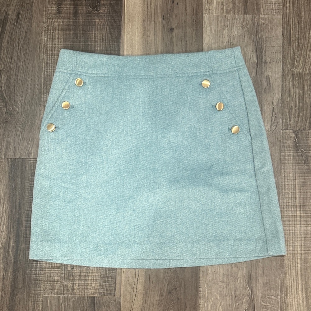LOFT Light Blue Mini Skirt with Gold Buttons